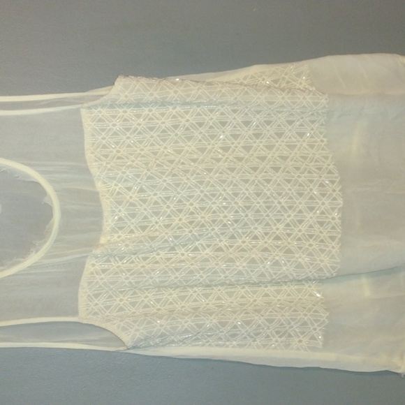 Lucky Brand sheer beaded white sleeveless size small shirt - Picture 2 of 9